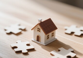 Miniature House with Puzzle Pieces Symbolizing Financial Planning and Investment Strategy