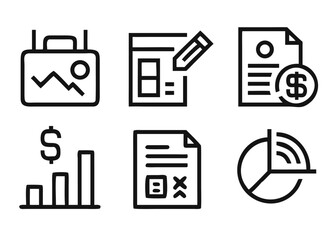 Comprehensive collection of financial symbols for business and accounting applications with adaptable stroke thickness