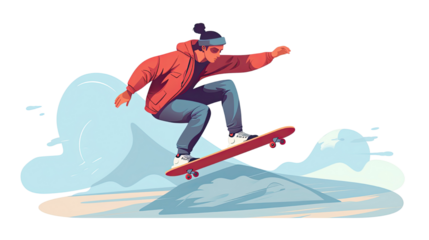 skater performing tricks on a sloped ramp on white background