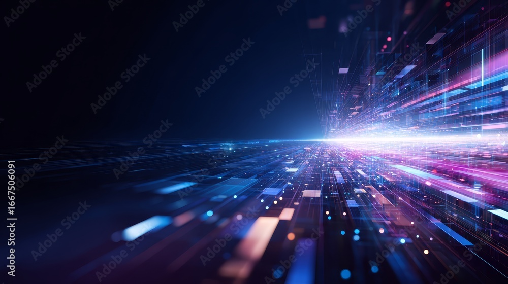 Aufkleber abstract technology background with glowing lines and dots, futuristic network design