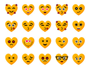 Yellow Heart Emoticon Vector Pack – Funny, Happy, Sad, and Romantic Faces
