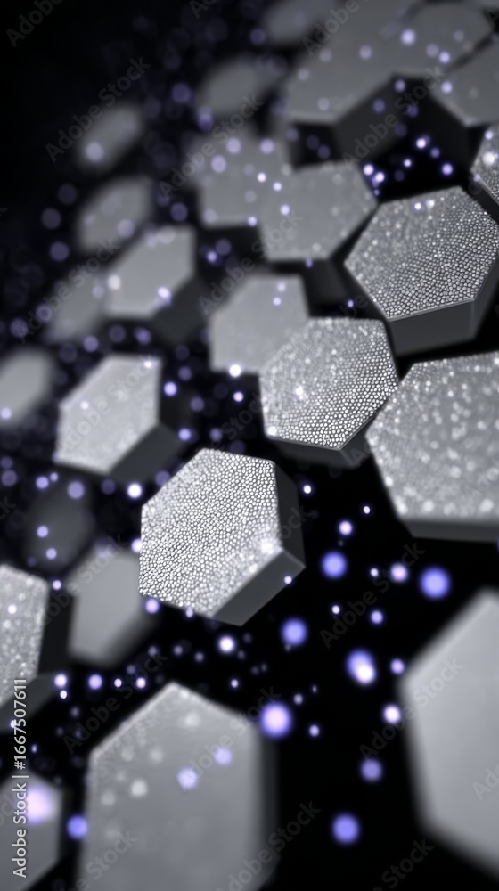 Aufkleber abstract 3d rendering of hexagons with sparkling particles, a captivating visual display of geometri