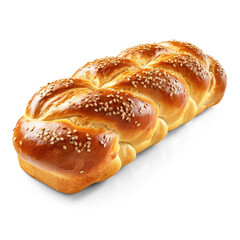 A long, braided loaf of bread with sesame seeds on top, isolated on a transparent background