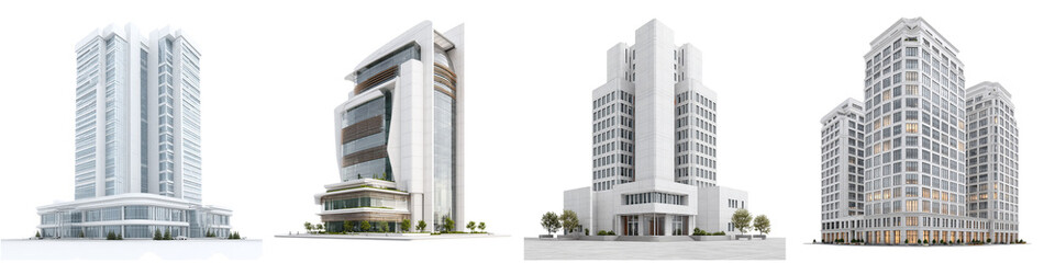 Fototapeta premium Modern architectural designs of luxury office buildings, showcasing urban development and commercial real estate with contemporary design and innovative architecture