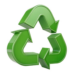 Obraz premium Shiny green 3d recycling symbol on black background