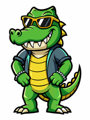 colorful illustration of a cartoon alligator mascot, isolated on white background, suitable for logo, mascot, branding, game character, and etc