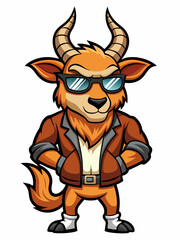 colorful illustration of a cartoon antelope mascot, isolated on white background, suitable for logo, mascot, branding, game character, and etc