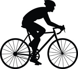 Fototapeta premium Black silhouette of a cyclist in helmet riding a road bicycle cycling sport