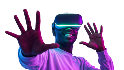 Experience the captivating realm of virtual reality with a futuristic neon glow and transparent
