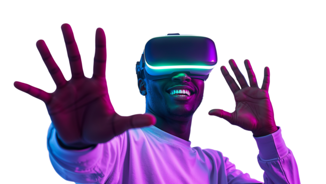 Experience the captivating realm of virtual reality with a futuristic neon glow and transparent