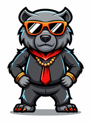 colorful illustration of a cartoon black bear mascot, isolated on white background, suitable for logo, mascot, branding, game character, and etc