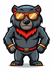 colorful illustration of a cartoon black bear mascot, isolated on white background, suitable for logo, mascot, branding, game character, and etc
