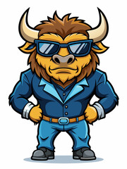 colorful illustration of a cartoon buffalo mascot, isolated on white background, suitable for logo, mascot, branding, game character, and etc