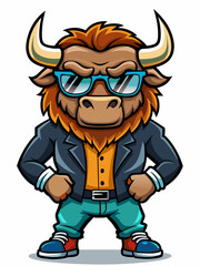 Obraz premium colorful illustration of a cartoon buffalo mascot, isolated on white background, suitable for logo, mascot, branding, game character, and etc