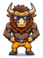 Obraz premium colorful illustration of a cartoon buffalo mascot, isolated on white background, suitable for logo, mascot, branding, game character, and etc