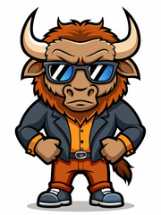 colorful illustration of a cartoon buffalo mascot, isolated on white background, suitable for logo, mascot, branding, game character, and etc