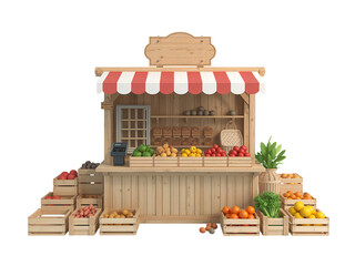 Fototapeta premium Charming wooden market stall brimming with fresh produce isolated on a transparent backdrop