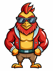 colorful illustration of a cartoon chicken mascot, isolated on white background, suitable for logo, mascot, branding, game character, and etc