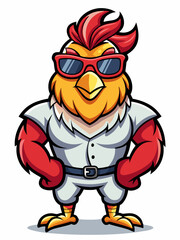 colorful illustration of a cartoon chicken mascot, isolated on white background, suitable for logo, mascot, branding, game character, and etc