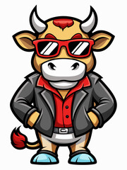 colorful illustration of a cartoon cow mascot, isolated on white background, suitable for logo, mascot, branding, game character, and etc