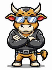 colorful illustration of a cartoon cow mascot, isolated on white background, suitable for logo, mascot, branding, game character, and etc