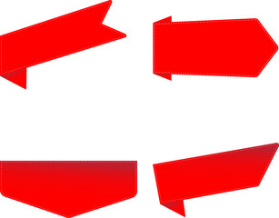 Four Red Ribbon Banners with White Stitching on White Background label