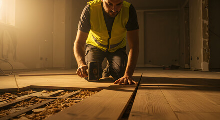 Skilled Craftsman Installing Light Oak Hardwood Flooring