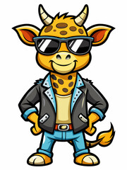 colorful illustration of a cartoon giraffe mascot, isolated on white background, suitable for logo, mascot, branding, game character, and etc