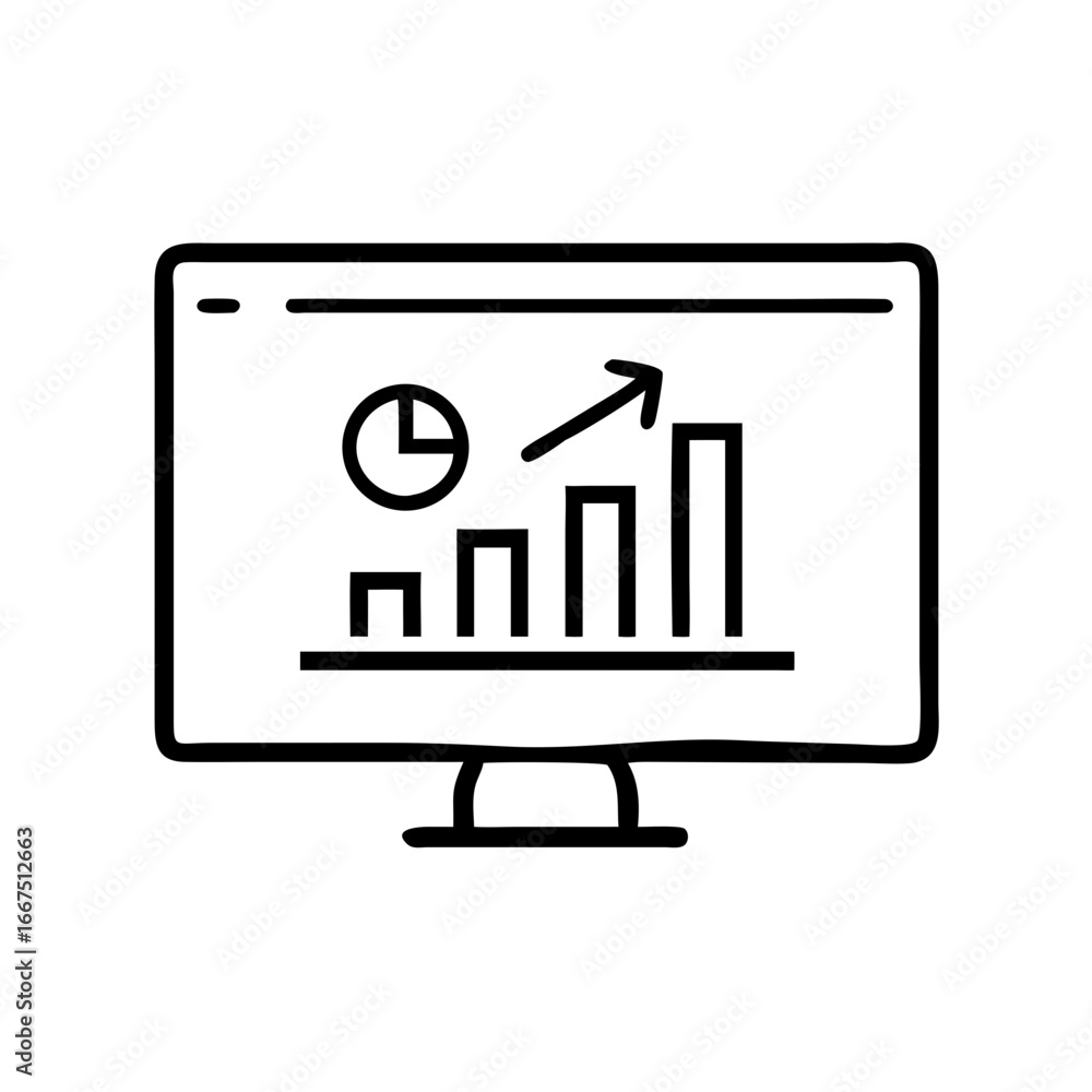 Aufkleber line graph showing growth on computer screen representing esg strategy icon