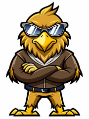 colorful illustration of a cartoon golden eagle mascot, isolated on white background, suitable for logo, mascot, branding, game character, and etc
