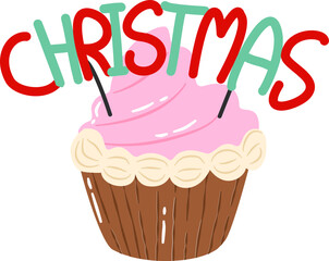 Christmas Cupcakes Clipart Set | 24 Hand Drawn Holiday Dessert Illustrations | Cute Santa, Reindeer, Gingerbread, Candy, Festive Cupcake Graphics