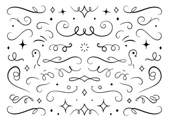 Elegant chalk style flourish swirl calligraphy ornaments hand drawn decorative accents for creative design projects