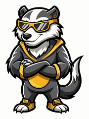 colorful illustration of a cartoon honey badger mascot, isolated on white background, suitable for logo, mascot, branding, game character, and etc