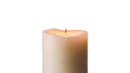 Burning candle with a soft glow isolated on transparent background, a symbol of peace