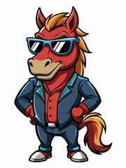 colorful illustration of a cartoon horse mascot, isolated on white background, suitable for logo, mascot, branding, game character, and etc