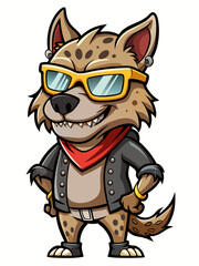 colorful illustration of a cartoon hyena mascot, isolated on white background, suitable for logo, mascot, branding, game character, and etc