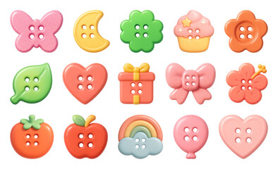 Obraz premium PNG Colorful whimsical button designs, element set on transparent background