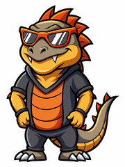 colorful illustration of a cartoon komodo dragon mascot, isolated on white background, suitable for logo, mascot, branding, game character, and etc