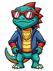 colorful illustration of a cartoon lizard mascot, isolated on white background, suitable for logo, mascot, branding, game character, and etc