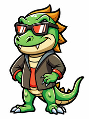 colorful illustration of a cartoon lizard mascot, isolated on white background, suitable for logo, mascot, branding, game character, and etc