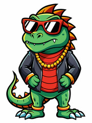 colorful illustration of a cartoon lizard mascot, isolated on white background, suitable for logo, mascot, branding, game character, and etc