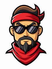 Fototapeta premium colorful illustration of a cartoon man wear bandana mascot, isolated on white background, suitable for logo, mascot, branding, game character, and etc