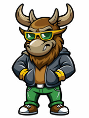 colorful illustration of a cartoon moose mascot, isolated on white background, suitable for logo, mascot, branding, game character, and etc