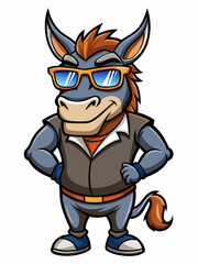colorful illustration of a cartoon mule mascot, isolated on white background, suitable for logo, mascot, branding, game character, and etc