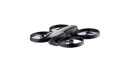 Compact drone with protective propeller guards isolated on transparent background