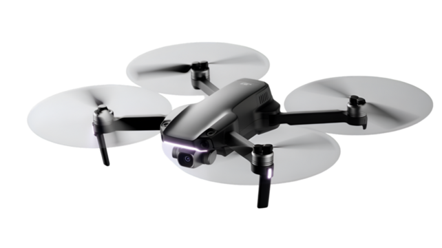 Modern drone with camera for aerial photography isolated on transparent background