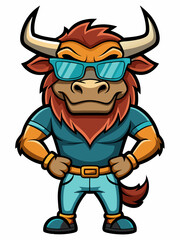Obraz premium colorful illustration of a cartoon ox mascot, isolated on white background, suitable for logo, mascot, branding, game character, and etc