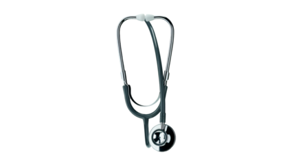 Black stethoscope for medical examination and diagnosis isolated on transparent background