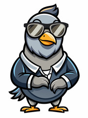 colorful illustration of a cartoon pigoen mascot, isolated on white background, suitable for logo, mascot, branding, game character, and etc