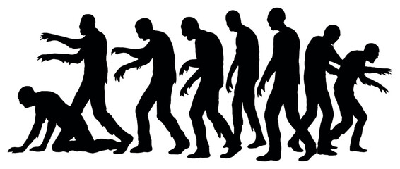 Zombie procession vector silhouettes for halloween concepts and spooky design themes